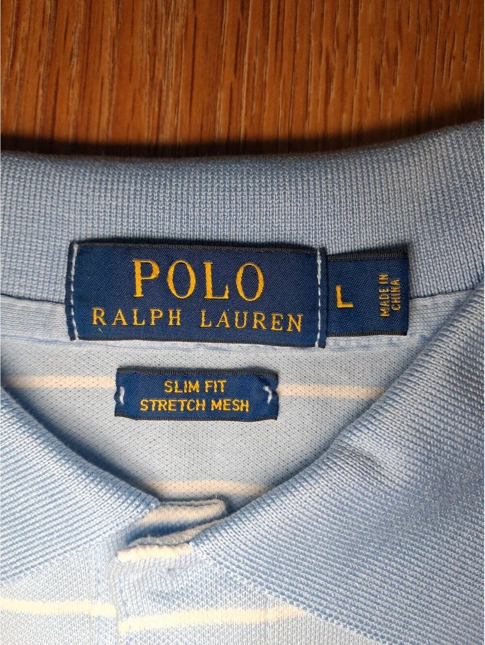 Ralph Lauren Polo Shirt Mens Large Light Blue Cotton Striped